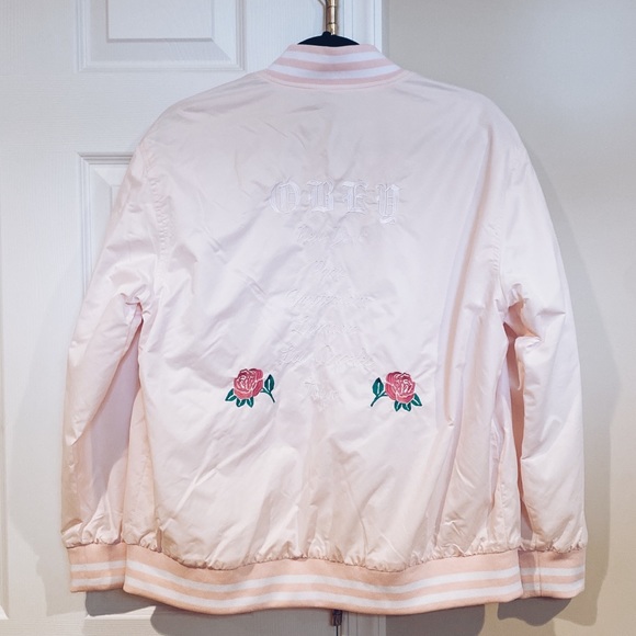 Obey Women’s Pink Windbreaker Varsity Jacket Sz M - Picture 2 of 5